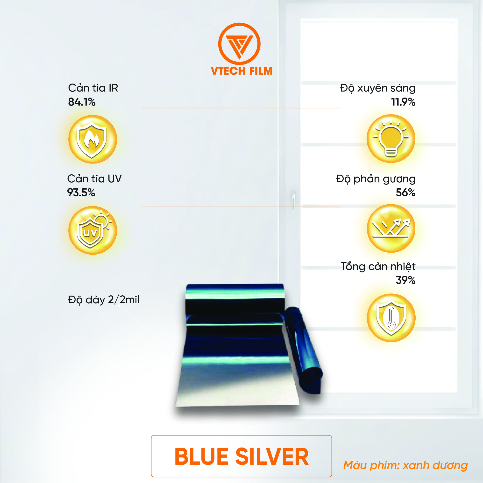 PHIM CÁCH NHIỆT NANO CERAMIC VTECHFILM BLUE SILVER