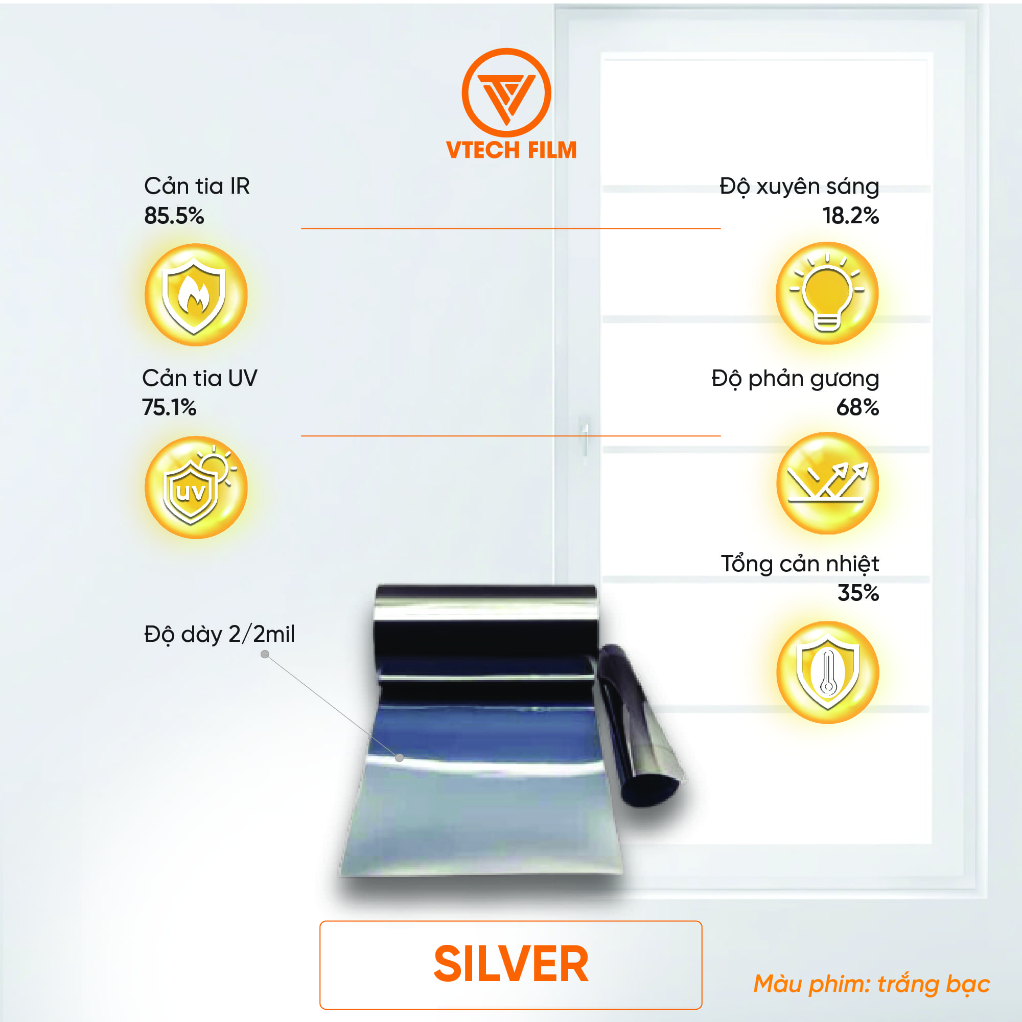 PHIM CÁCH NHIỆT NANO CERAMIC VTECHFILM SILVER