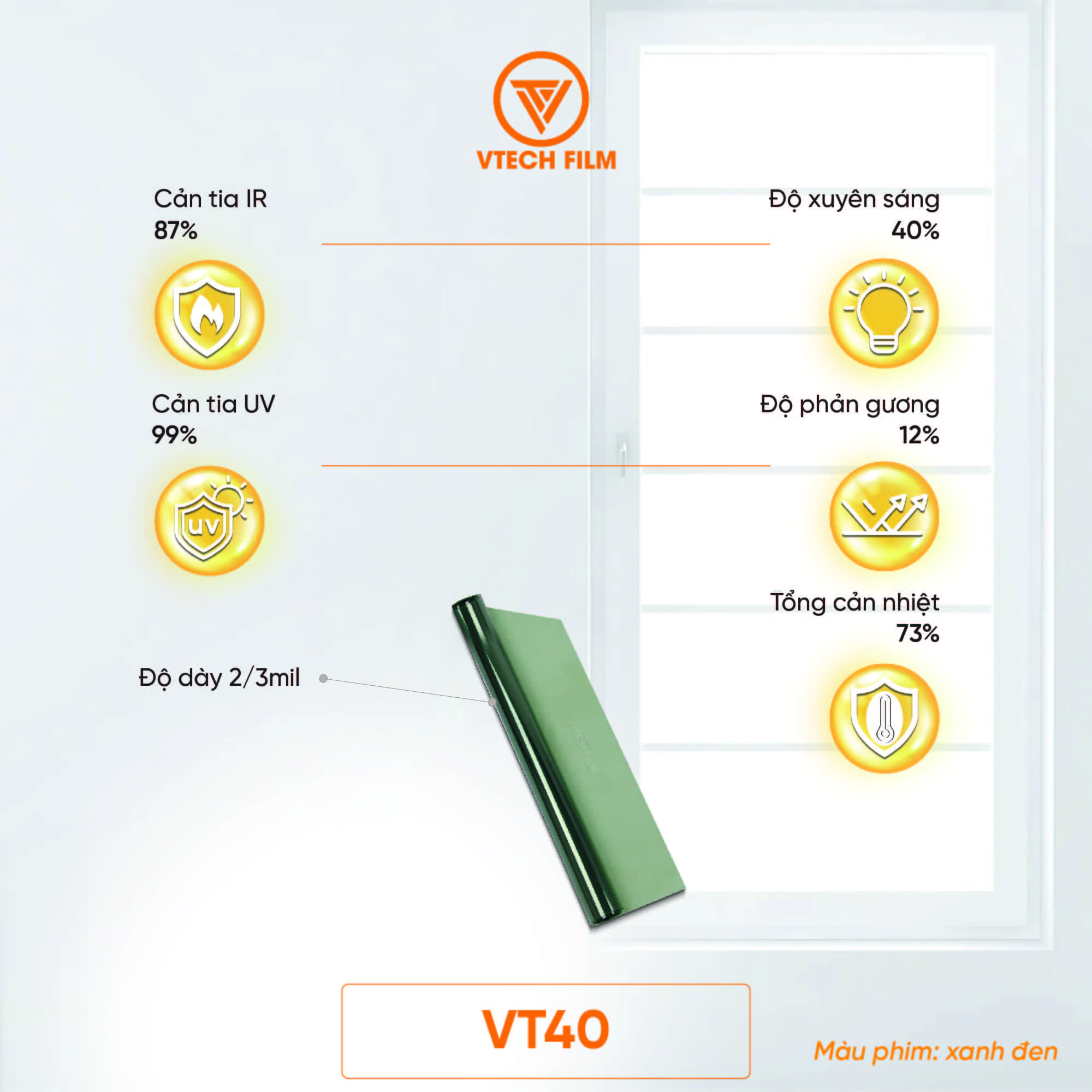PHIM CÁCH NHIỆT PHẢN XẠ NHIỆT VTECHFILM VT40