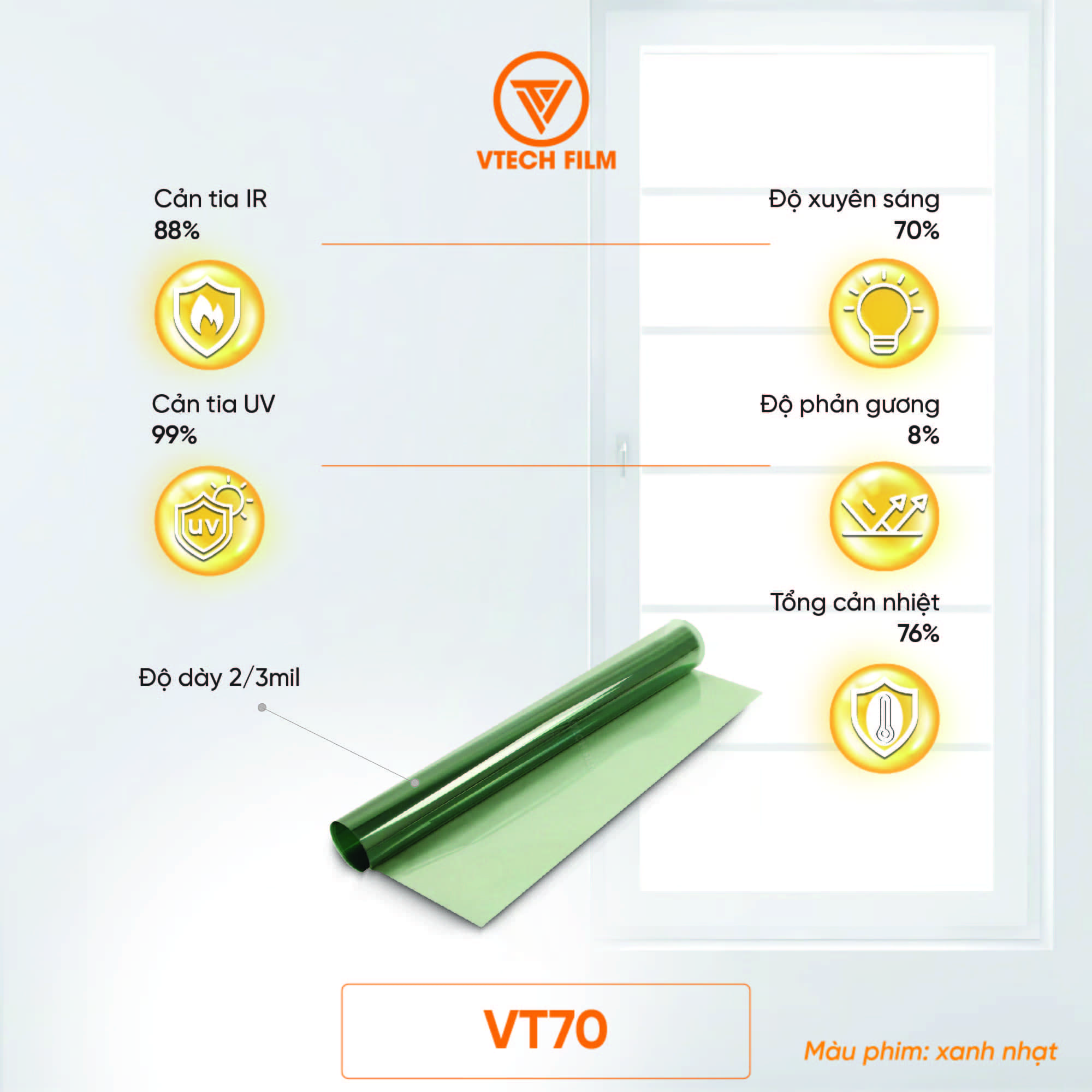 PHIM CÁCH NHIỆT PHẢN XẠ NHIỆT VTECHFILM VT70