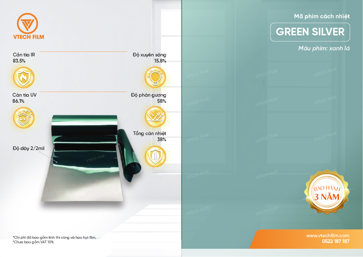 PHIM CÁCH NHIỆT NANO CERAMIC VTECHFILM GREEN SILVER - Image 4